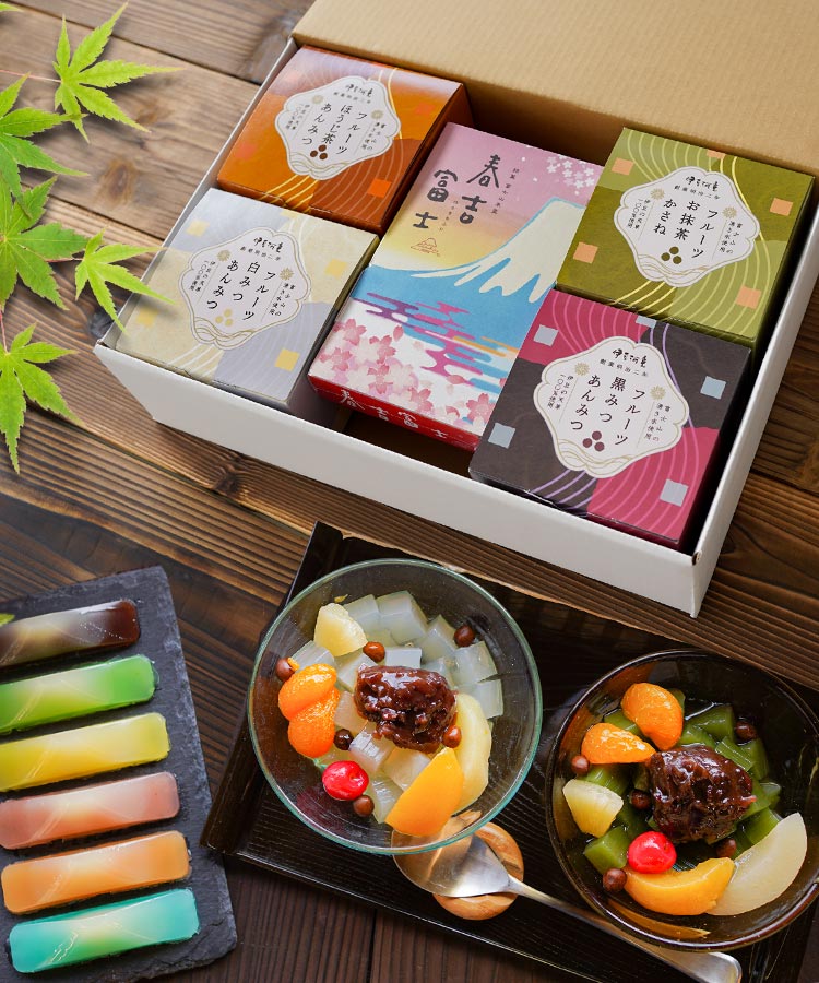 ギフト にも プレゼント フルーツあんみつ 4個 春吉富士 富士山羊羹