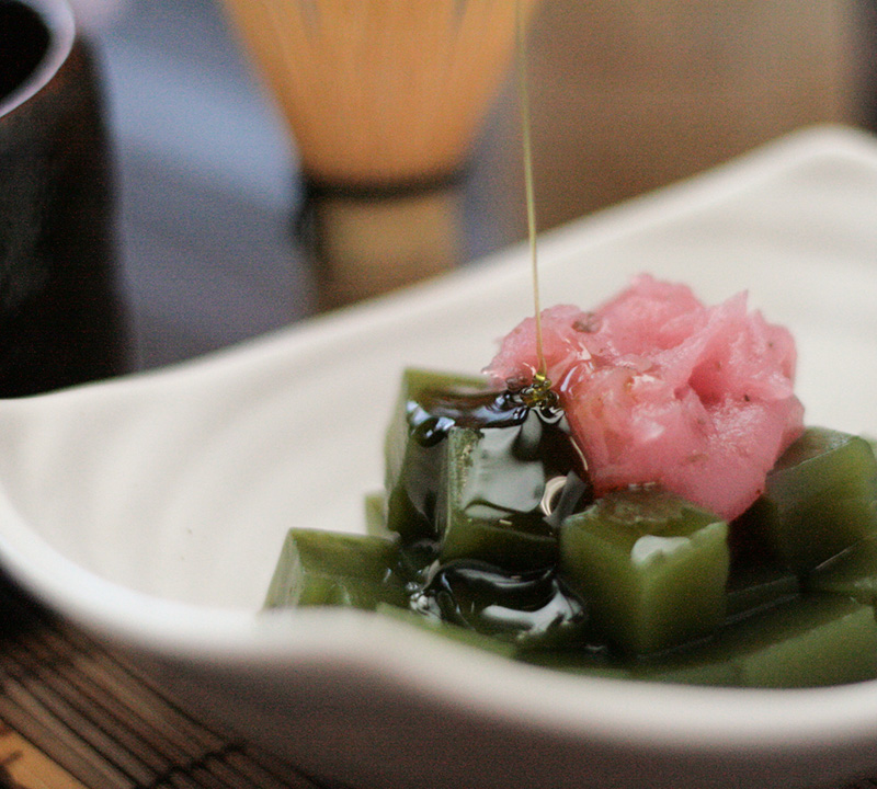 桜と抹茶の春の和スイーツ 伊豆河童のあんみつ 抹茶風味あんみつ