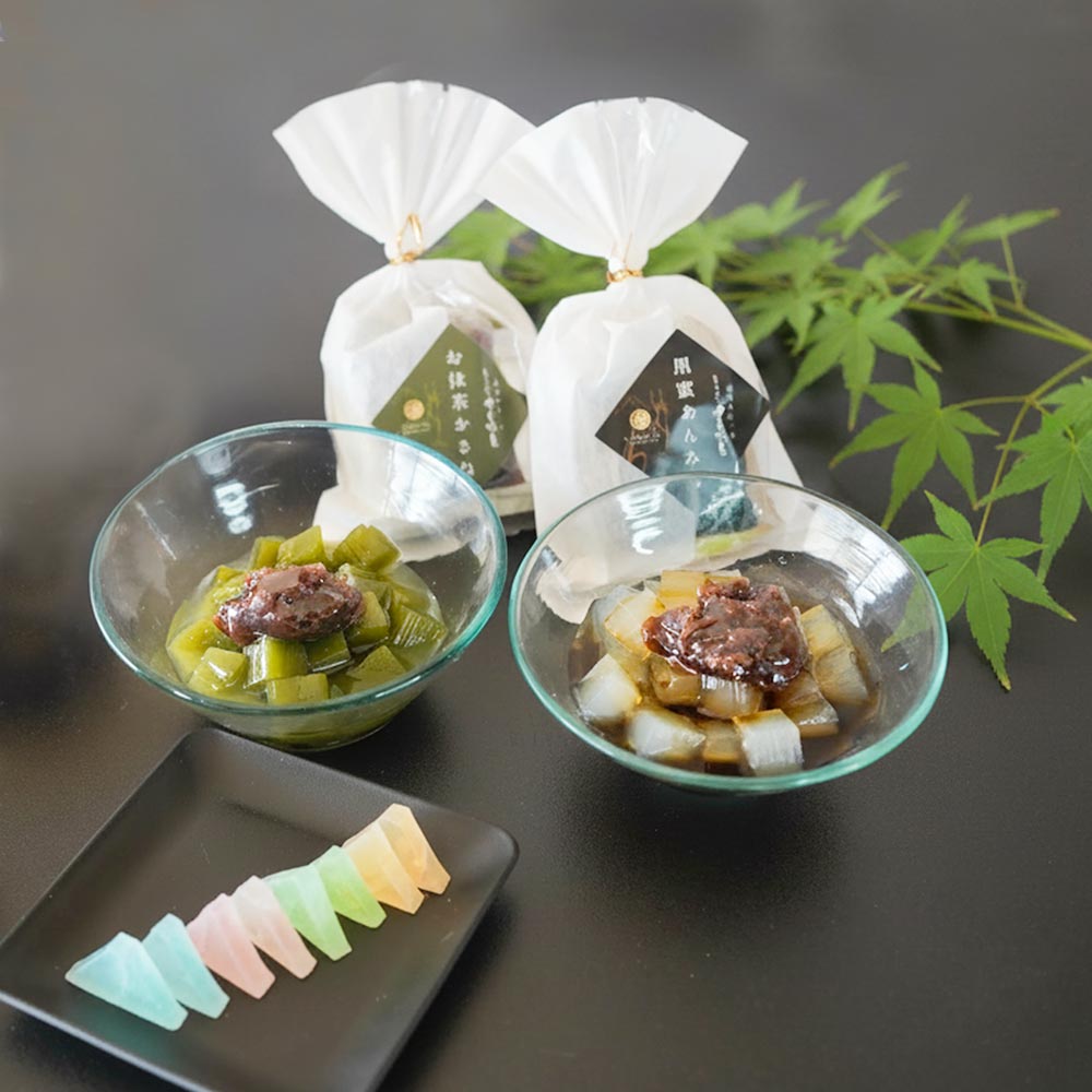 黒蜜あんみつ、お抹茶かさね