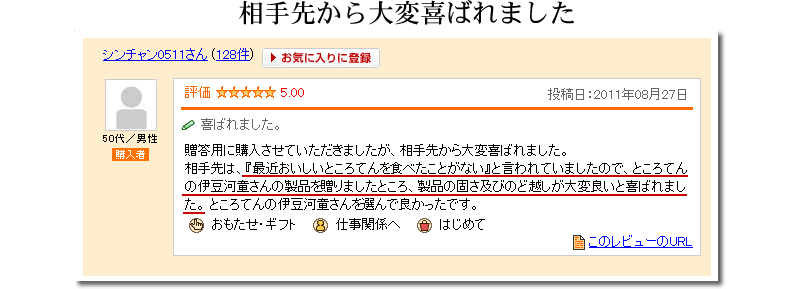 レビュー　相手先から喜ばれました